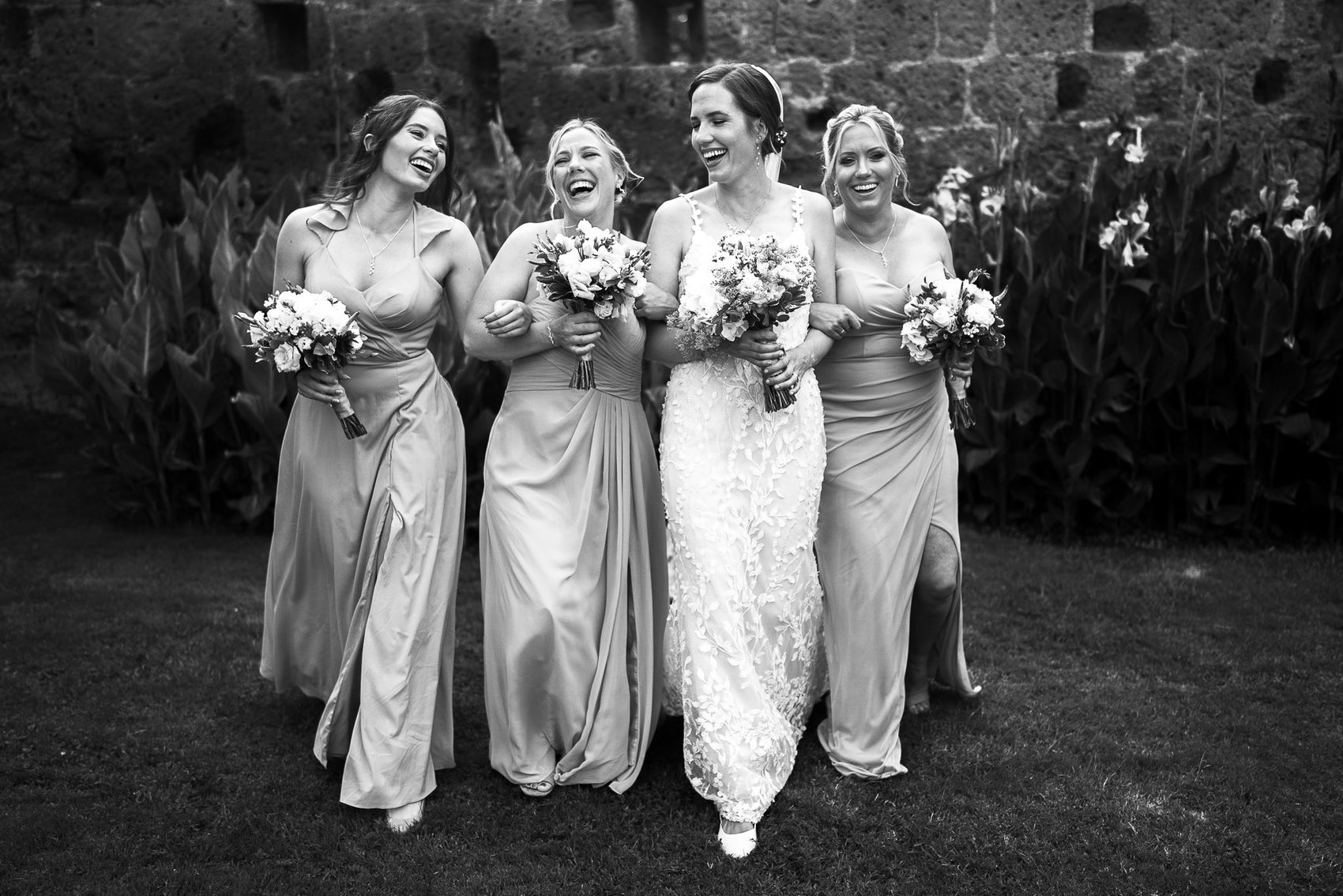 Bridesmaids walking together at an Italian wedding