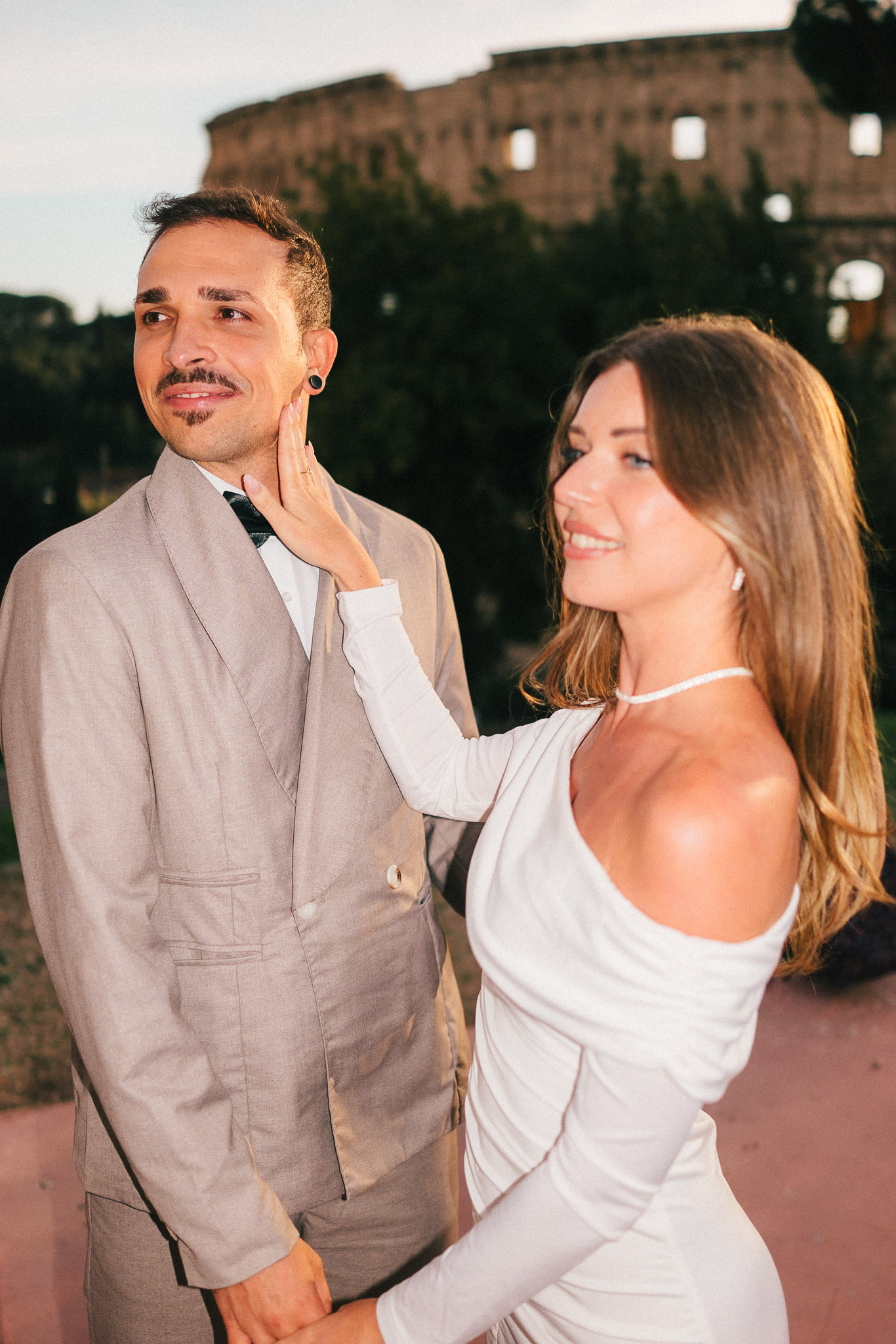 Italian wedding portrait in warm evening light